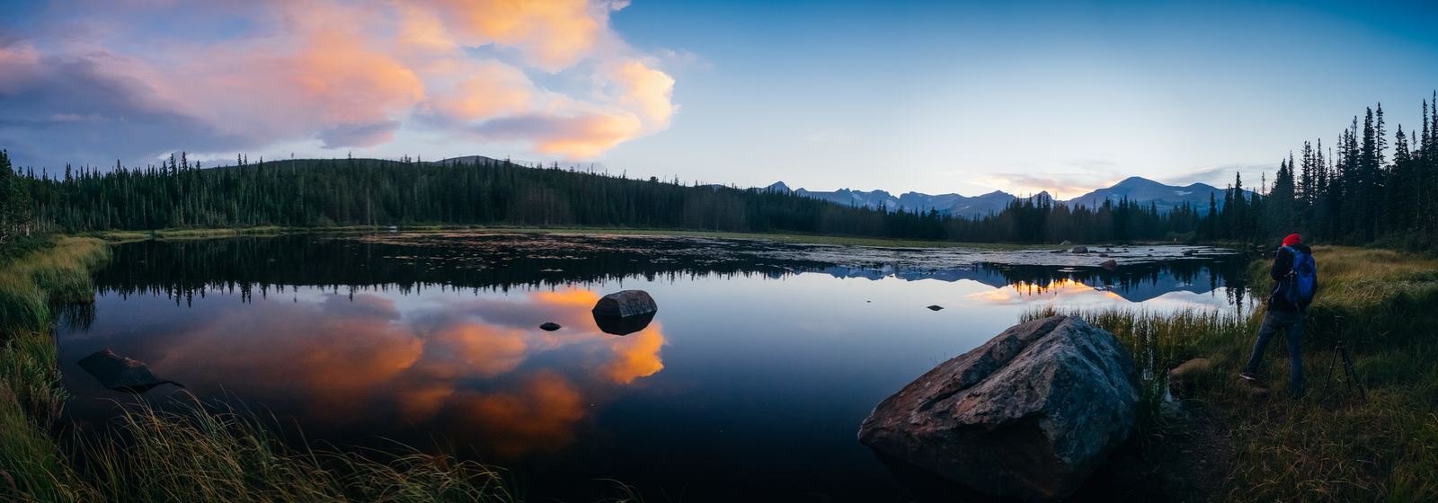 Sunset panorama of Bear Lake in Rocky Mountain Natl Park