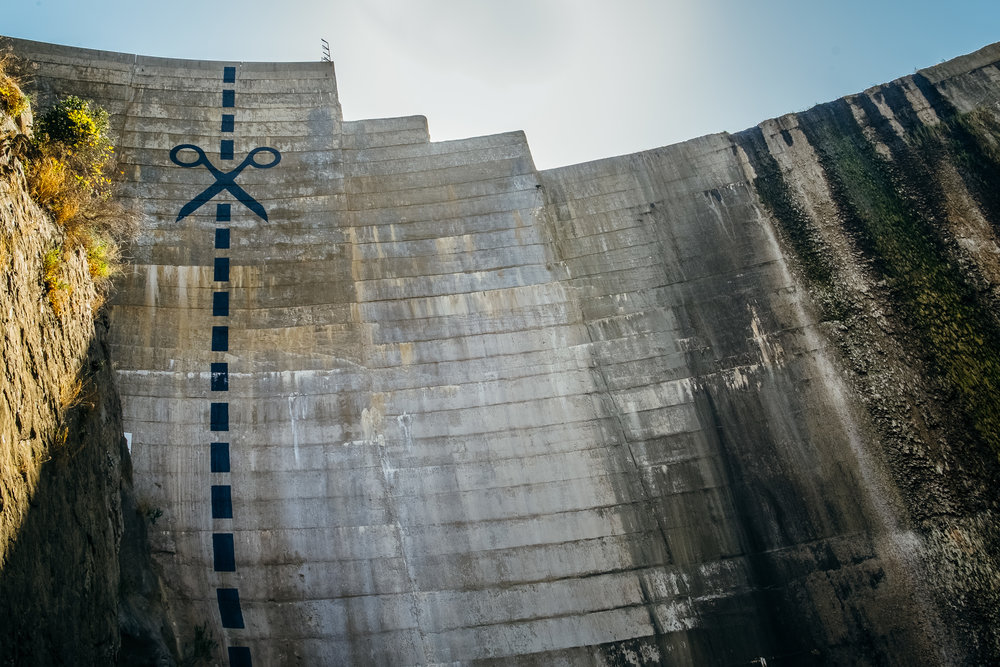 Scissor graffiti on the Matilija Dam near Ojai, CA
