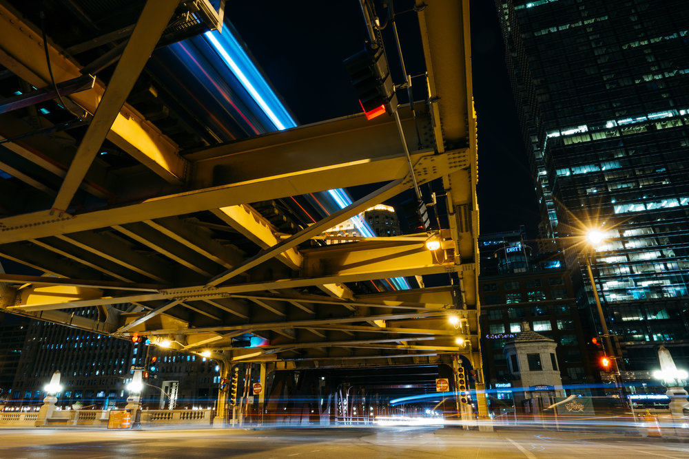 Light streaks long exposure at LaSalle Bridge