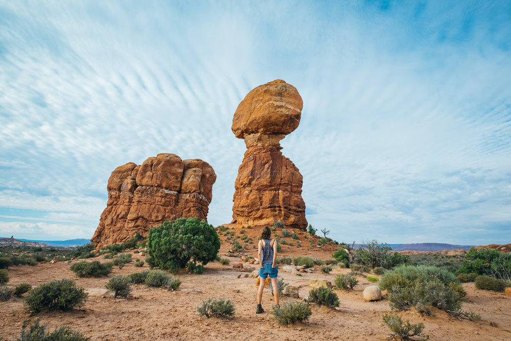 Nicole at Balance Rock in Arches National Park